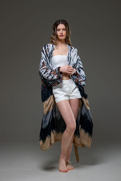 Soft  Rayon Elegant Chic tie dye Long Kimono 