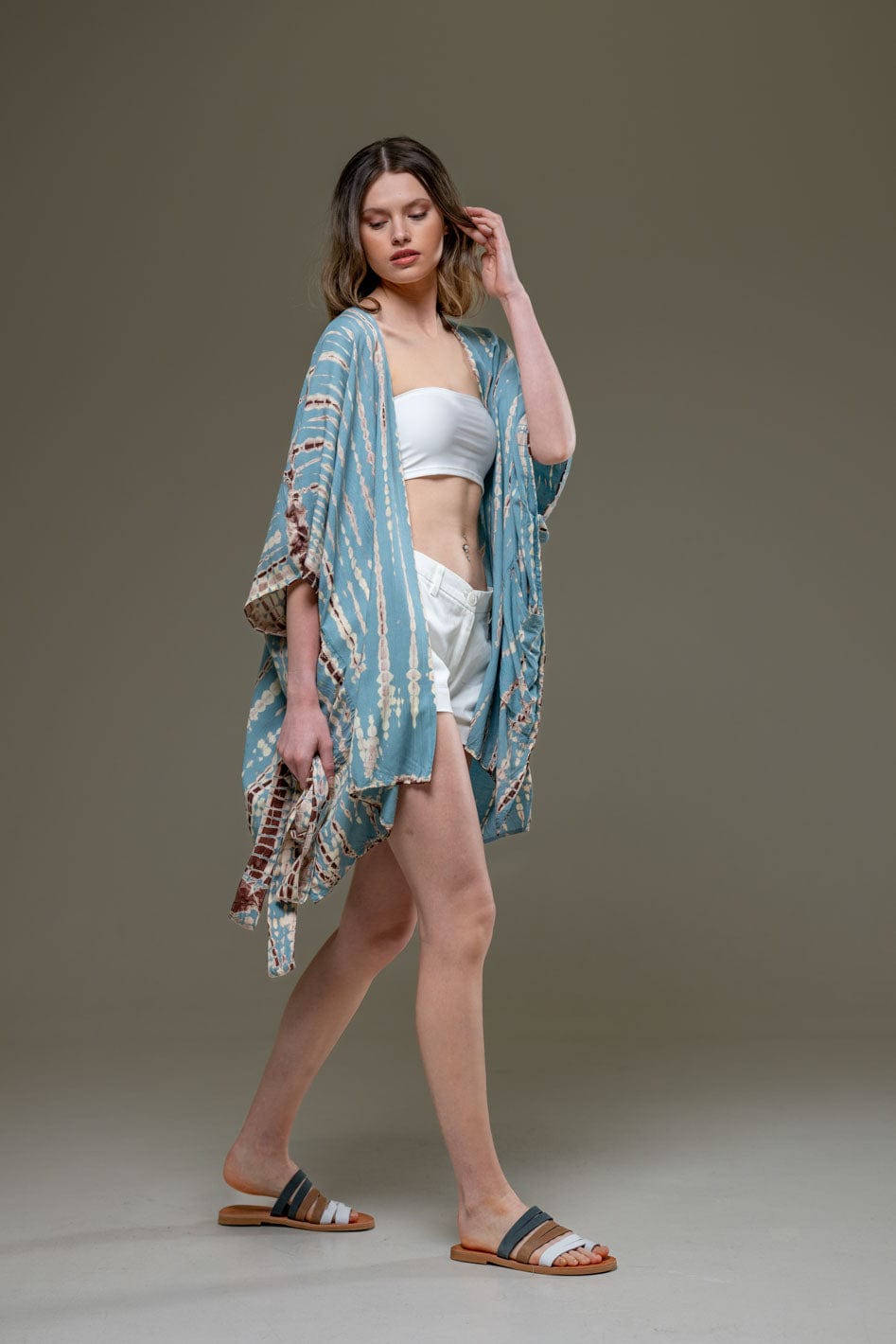 Soft  Rayon Turquoise tie dye  Kimino with belt