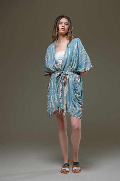 Soft  Rayon Turquoise tie dye  Kimino with belt