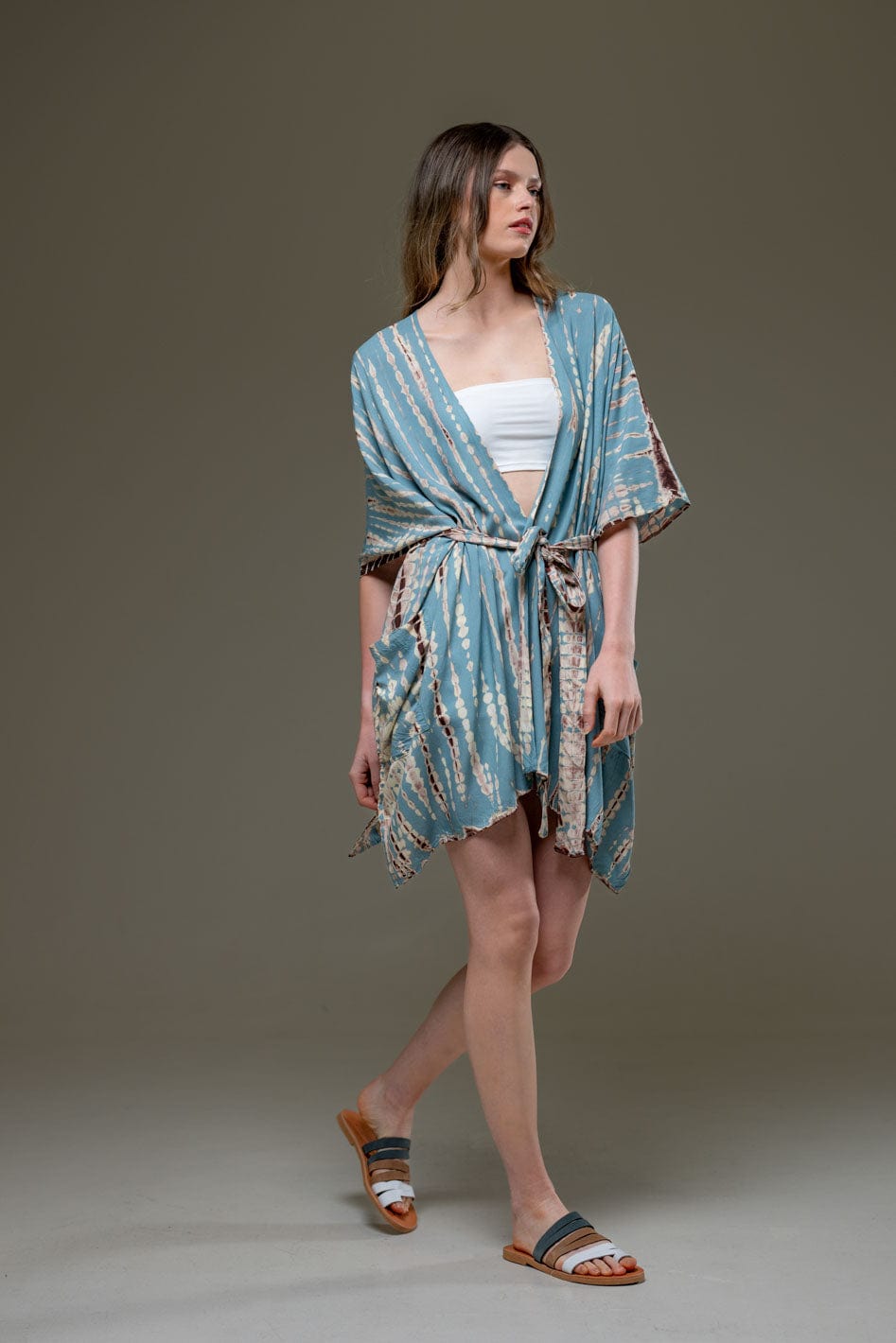 Soft  Rayon Turquoise tie dye  Kimino with belt