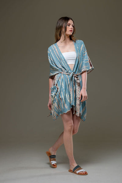 Soft  Rayon Turquoise tie dye  Kimino with belt