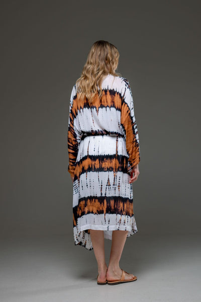 Soft  Rayon Brown White tie dye Long Kimono 