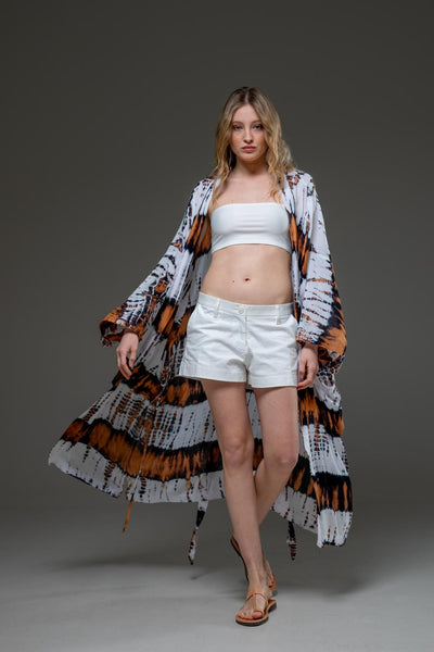 Soft  Rayon Brown White tie dye Long Kimono 