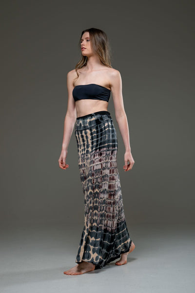 Stretched Fabric Beige Grey Tie Dye Long Skirt