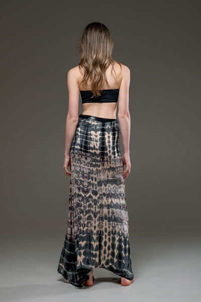 Stretched Fabric Beige Grey Tie Dye Long Skirt