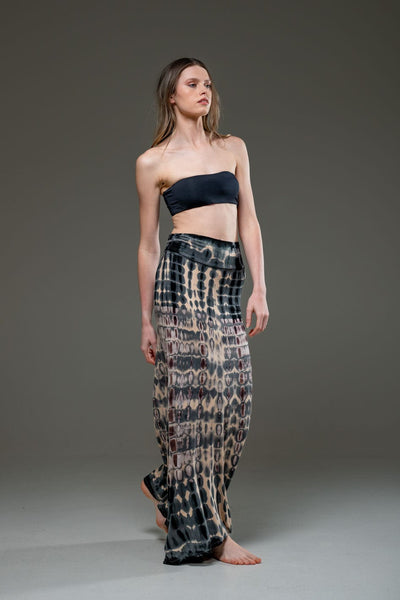 Stretched Fabric Beige Grey Tie Dye Long Skirt