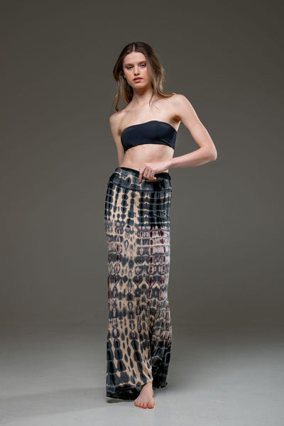 Stretched Fabric Beige Grey Tie Dye Long Skirt
