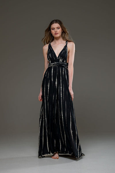 Tie Dye Black Rayon Infinity Convertible A line Long Dress