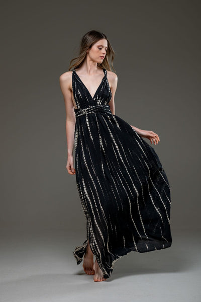 Tie Dye Black Rayon Infinity Convertible A line Long Dress