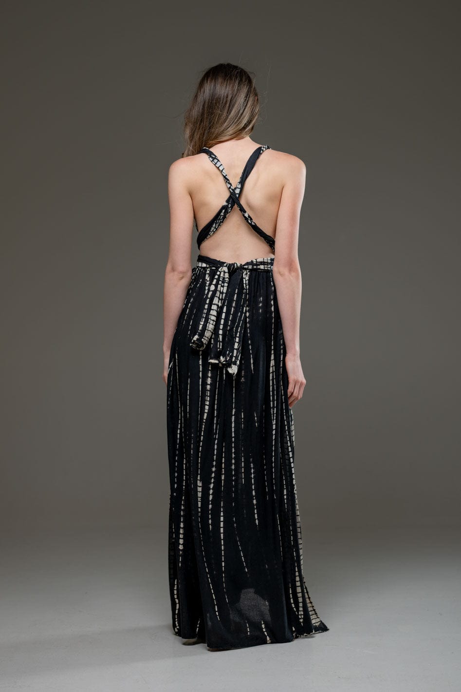 Tie Dye Black Rayon Infinity Convertible A line Long Dress