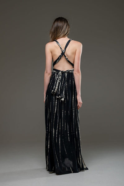 Tie Dye Black Rayon Infinity Convertible A line Long Dress