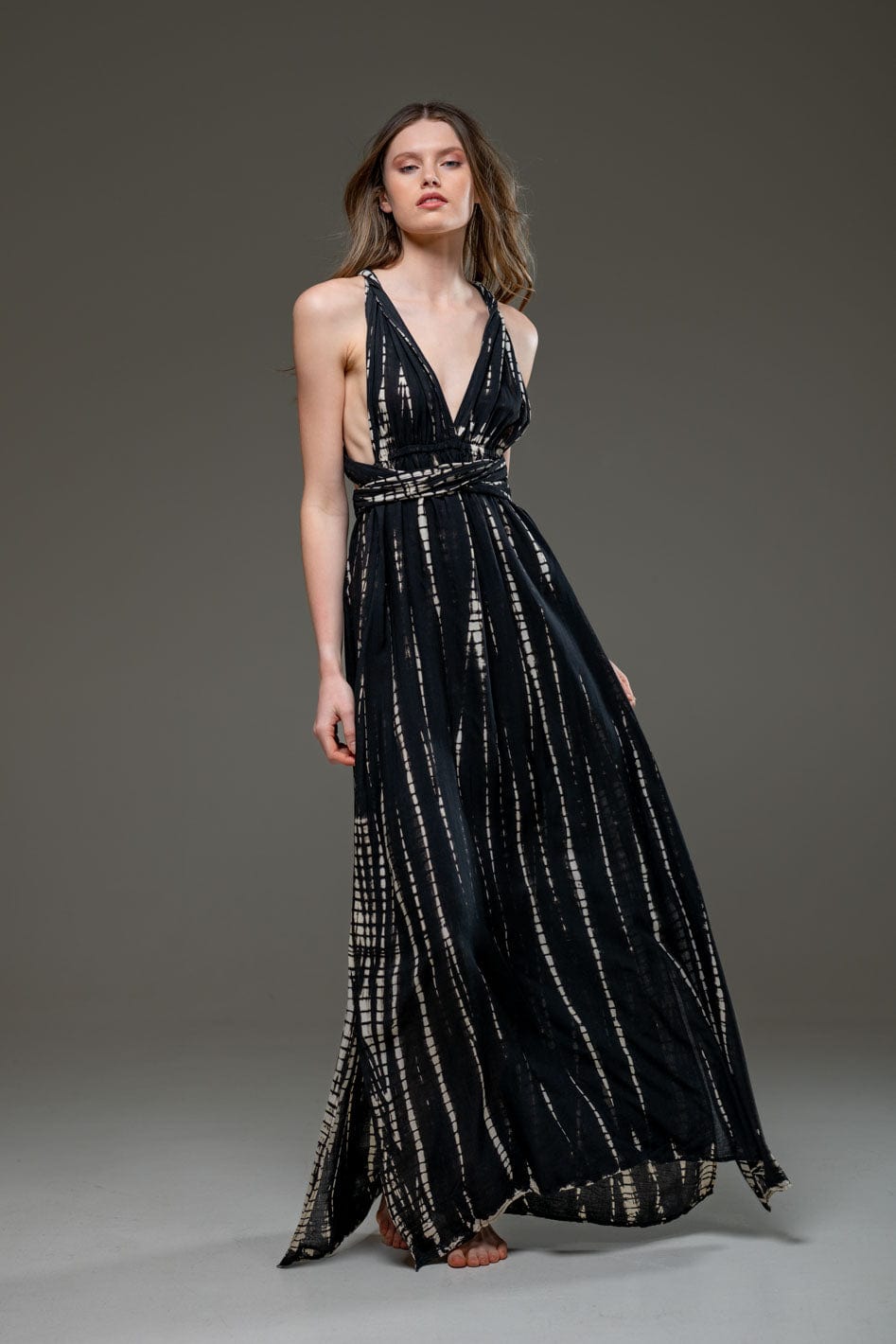 Tie Dye Black Rayon Infinity Convertible A line Long Dress