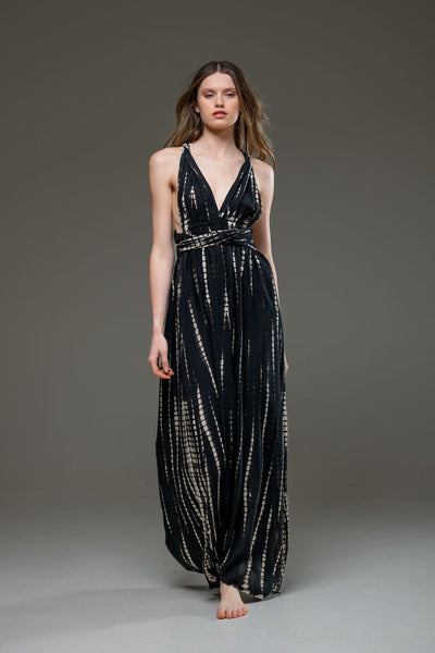 Tie Dye Black Rayon Infinity Convertible A line Long Dress