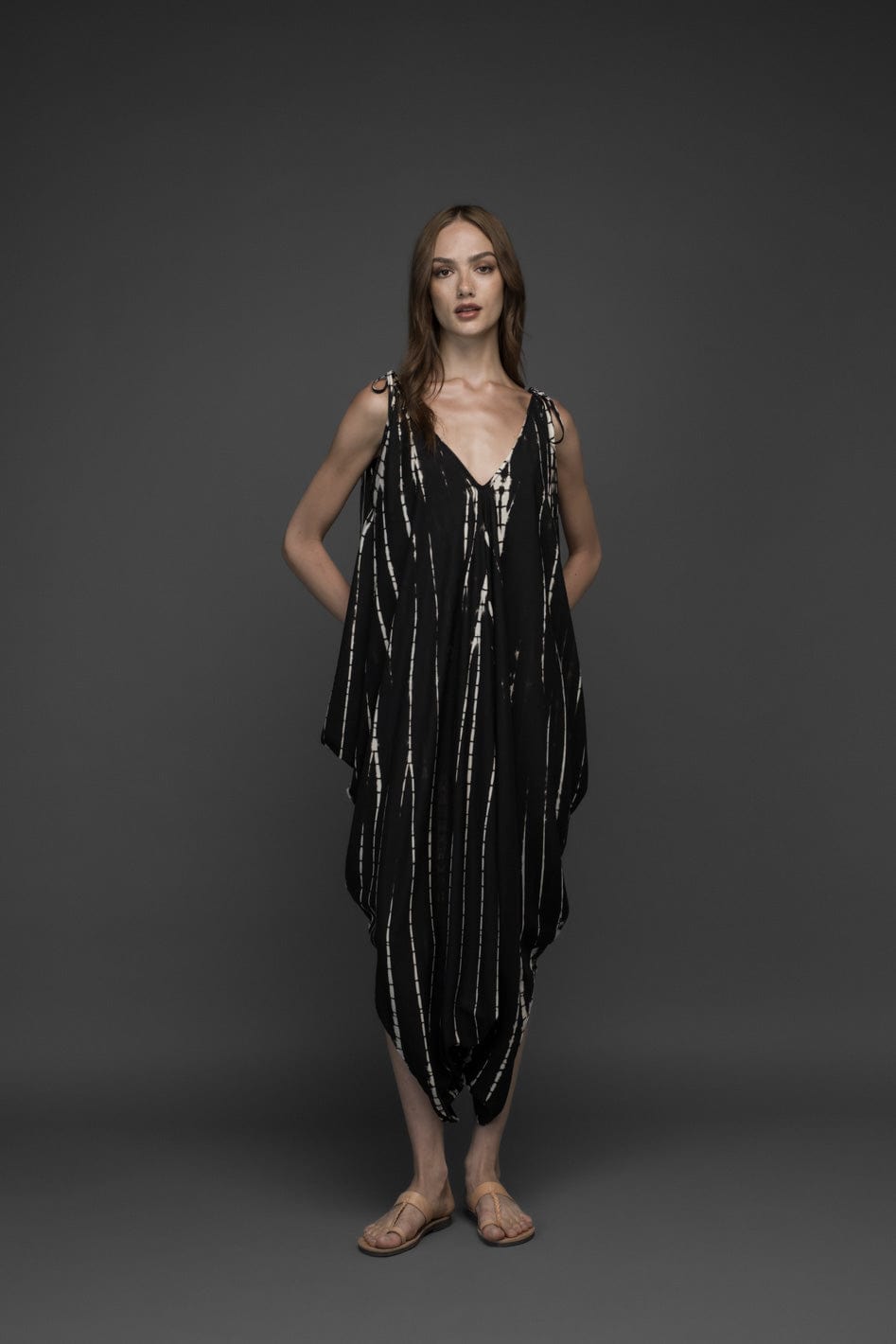 black & white rayon tie dye wide leg jumpsuit