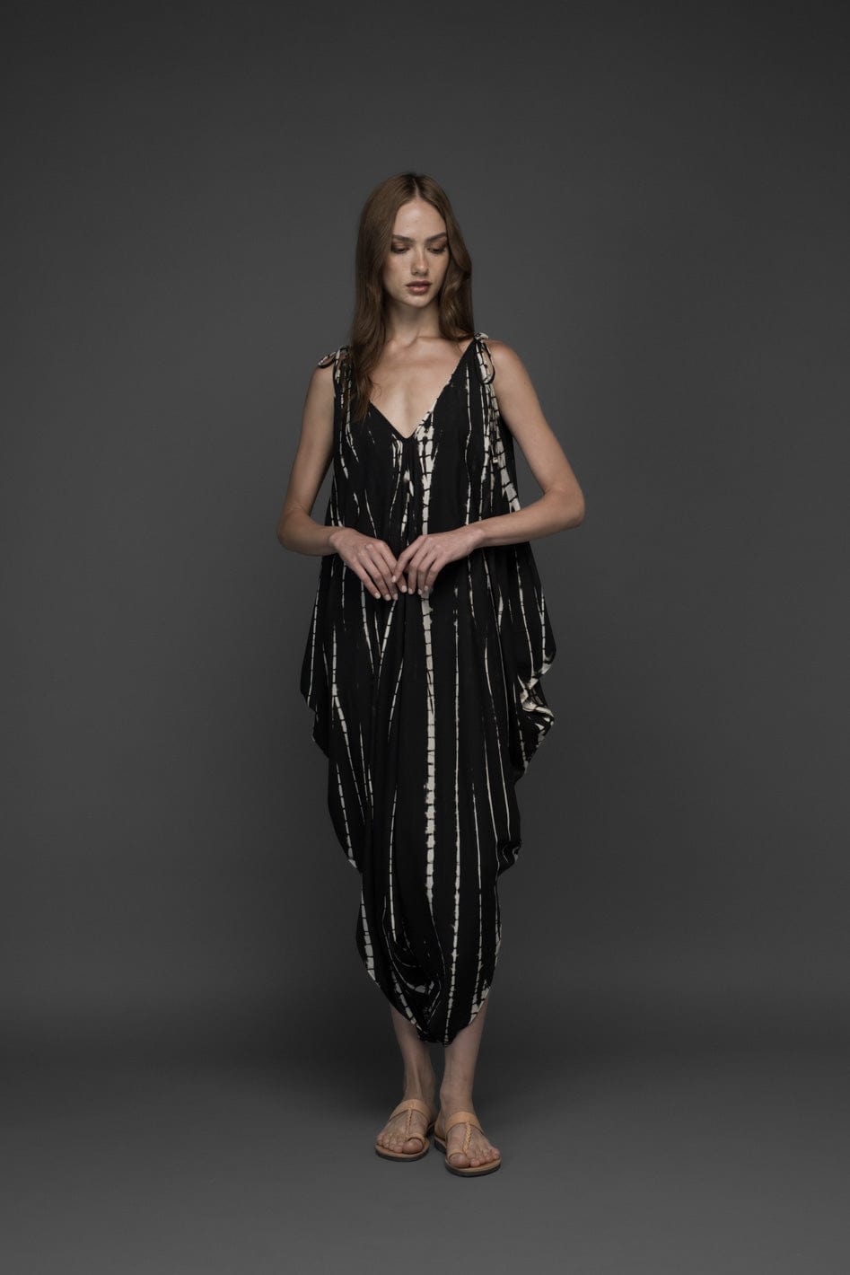 black & white rayon tie dye wide leg jumpsuit
