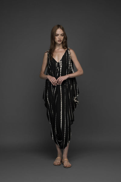 black & white rayon tie dye wide leg jumpsuit