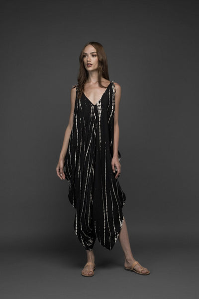 black & white rayon tie dye wide leg jumpsuit