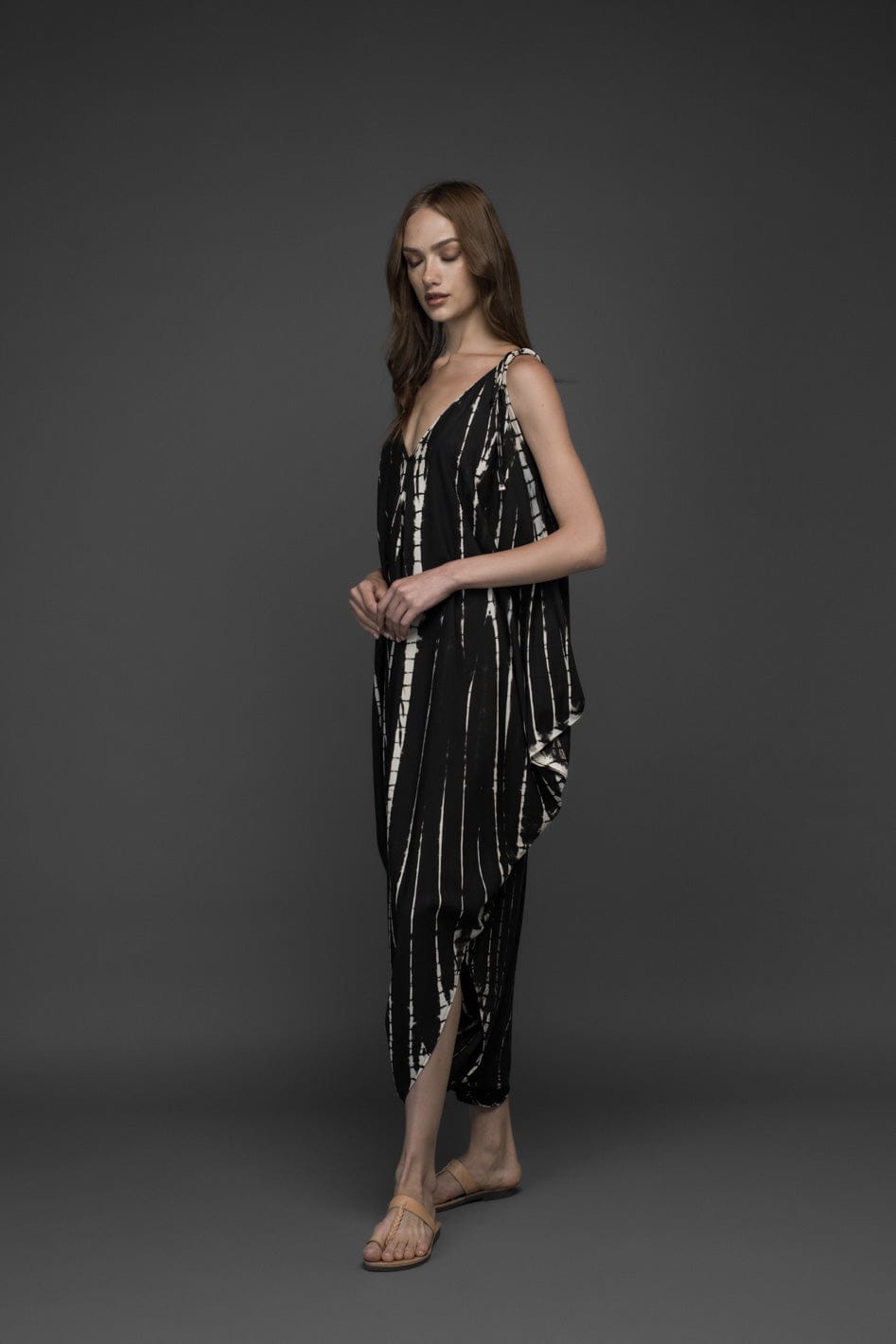 black & white rayon tie dye wide leg jumpsuit