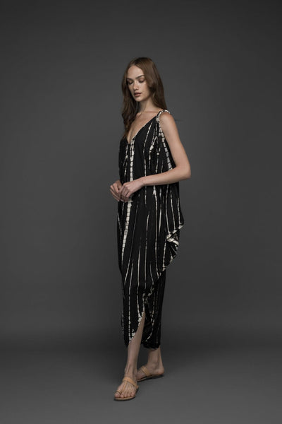 black & white rayon tie dye wide leg jumpsuit
