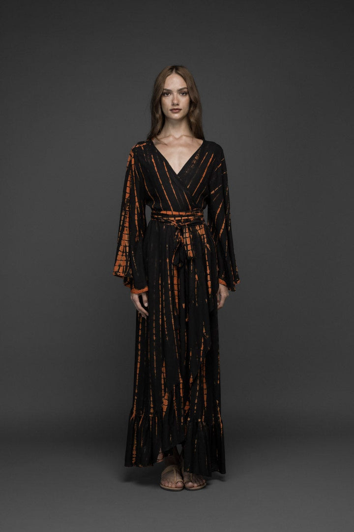 Black Tie Dye Wrap Long Dress