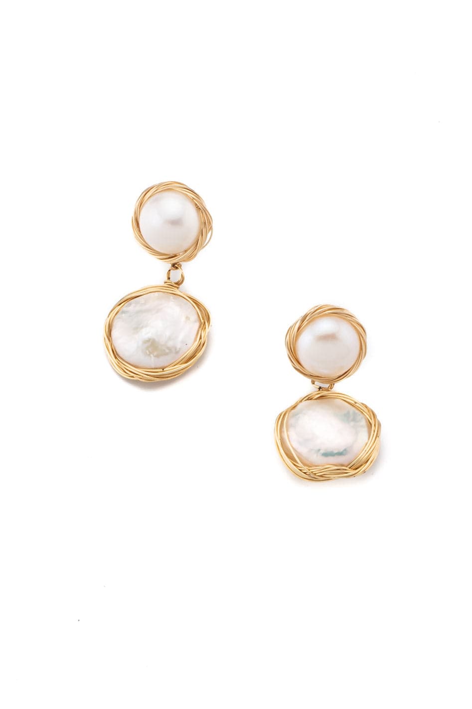 Gold drop earrings with freshwater pearls