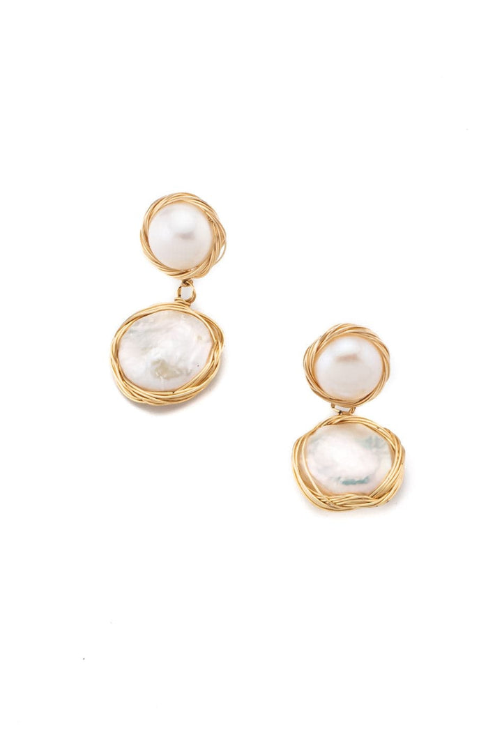 Gold drop earrings with freshwater pearls