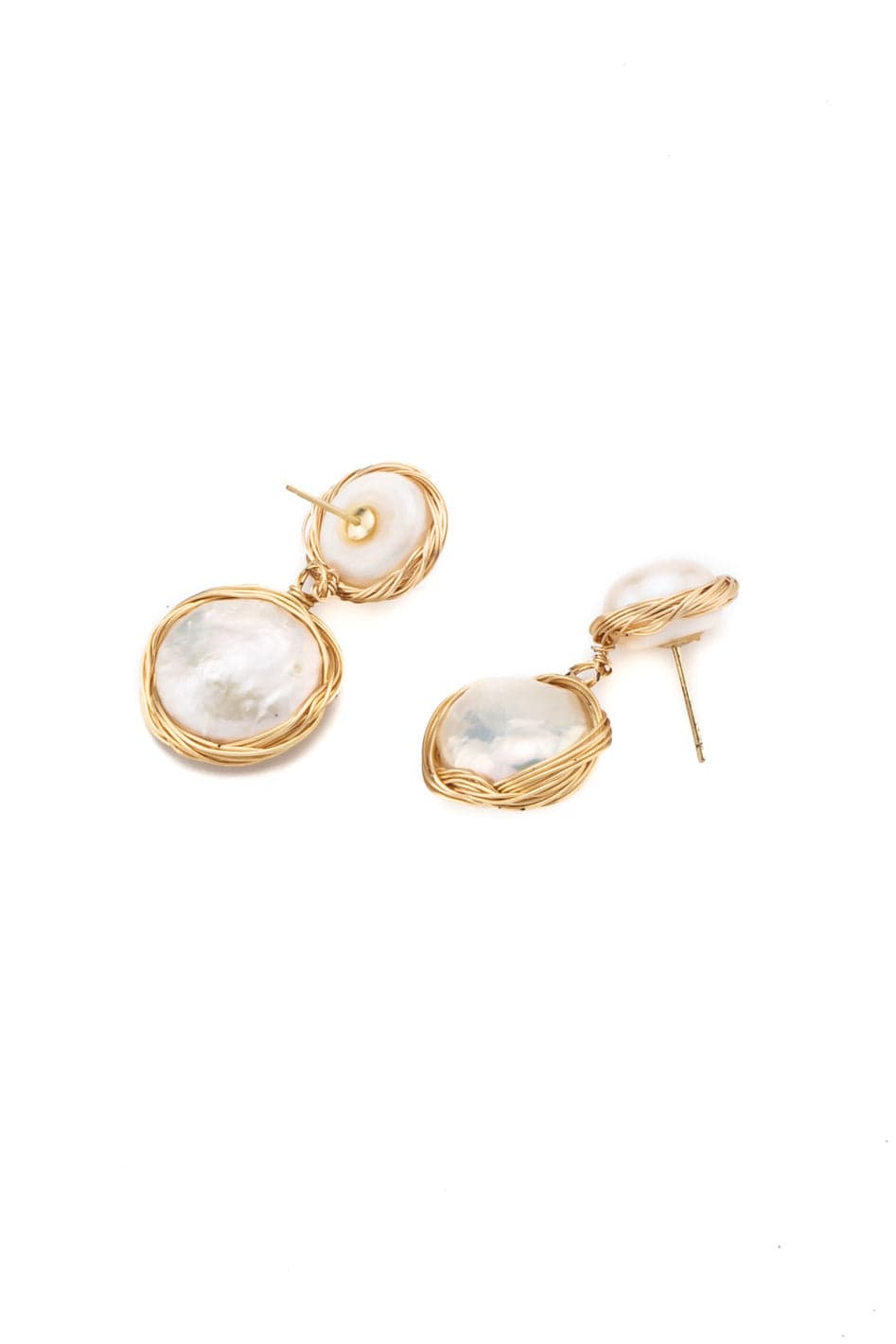 Gold drop earrings with freshwater pearls