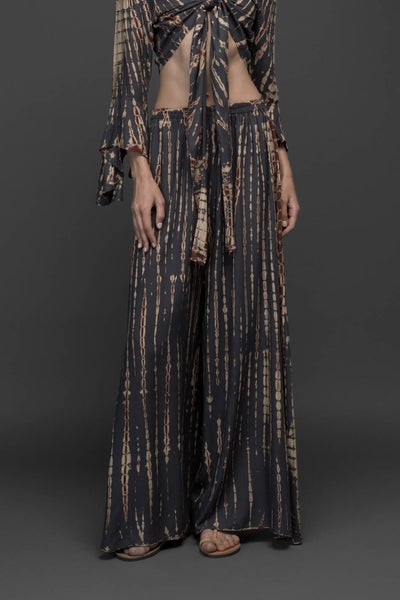 grey brown tie dye rayon wide leg long pants and bell sleeve crop top set