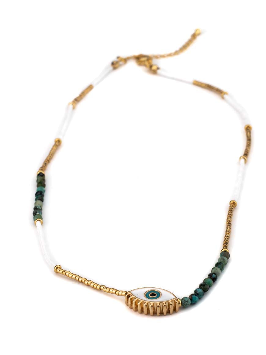 Handmade natural stone and miyuki seed glass beads evil eye necklace 