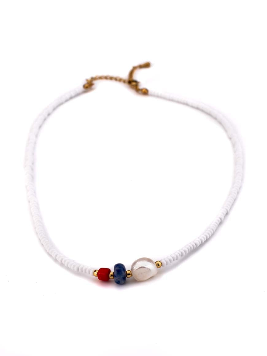 Summer white beaded freshwater pearl short necklace