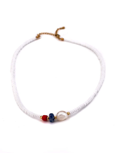 Summer white beaded freshwater pearl short necklace