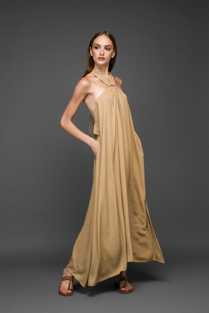 halter neck maxi dress with open back