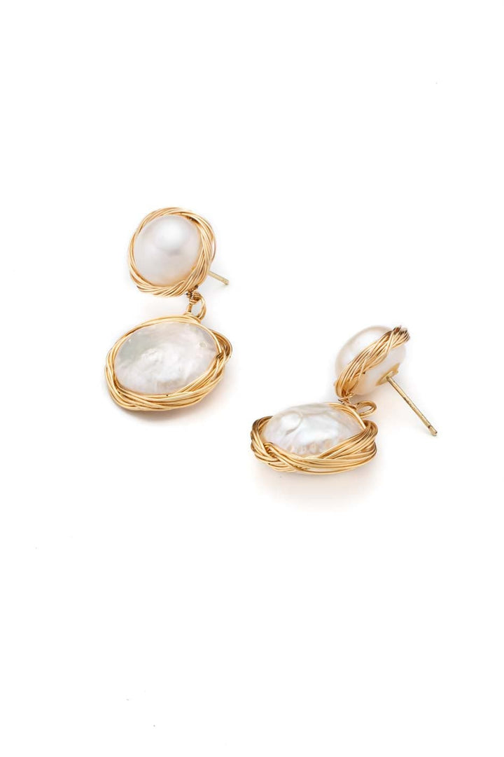 Gold drop earrings with freshwater pearls
