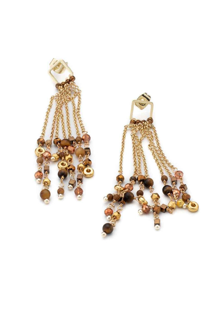 Brown boho luxe earrings with chains and miyuki beads