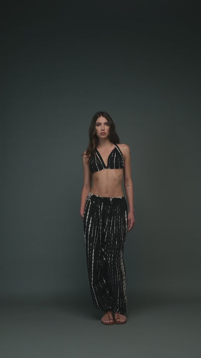 black & white die dye rayon long pants and crop top set