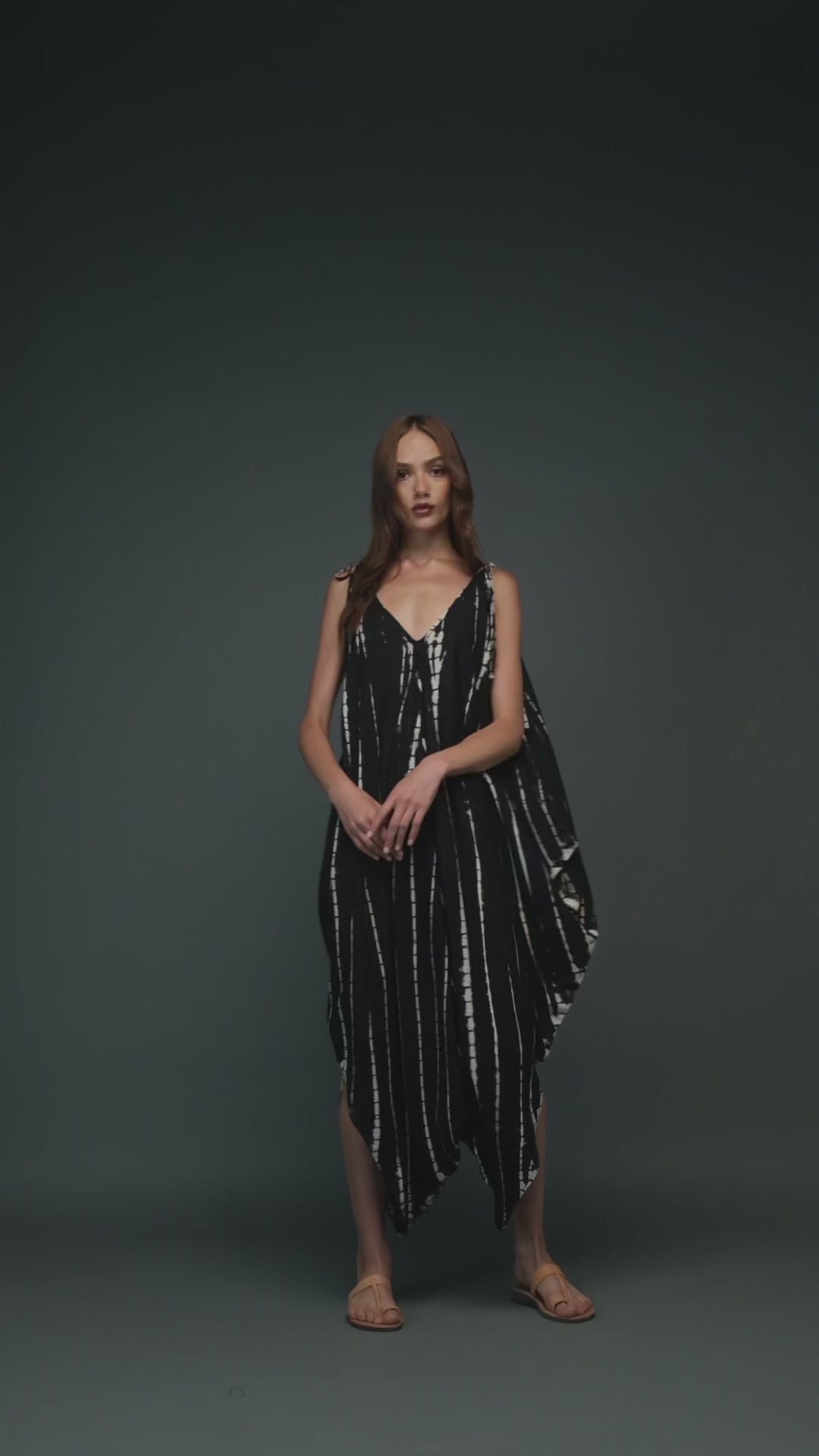 black & white rayon tie dye wide leg jumpsuit