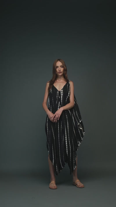 black & white rayon tie dye wide leg jumpsuit