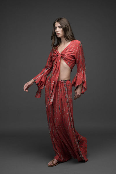 red black grey tie dye rayon wide leg long pants with bell sleeve crop top