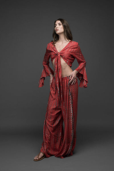 red black grey tie dye rayon wide leg long pants with bell sleeve crop top