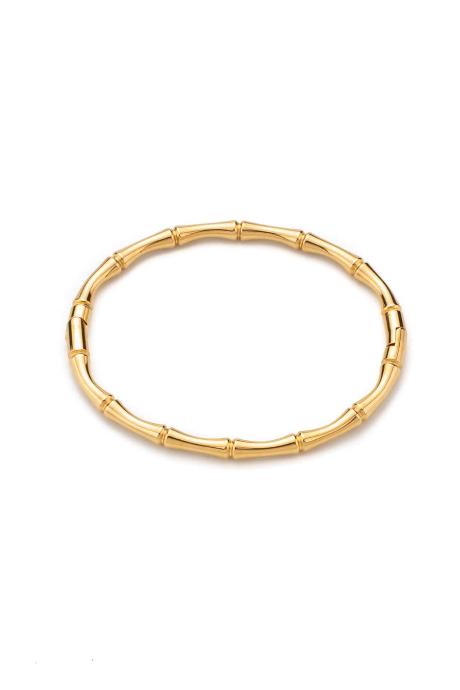 Gold bamboo style bracelet with stretch fit and minimal design