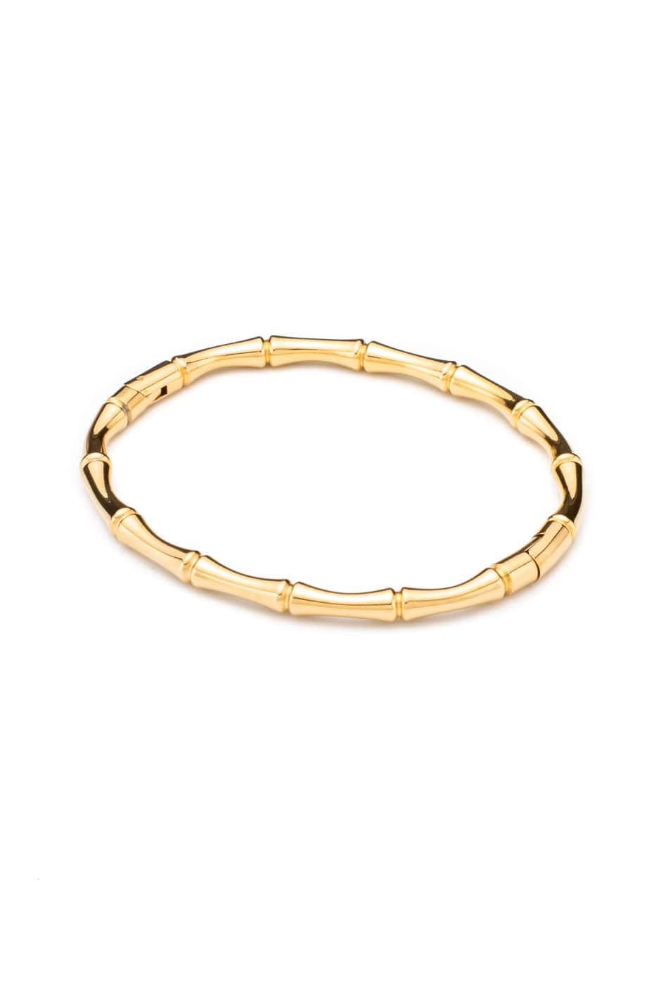 Gold bamboo style bracelet with stretch fit and minimal design