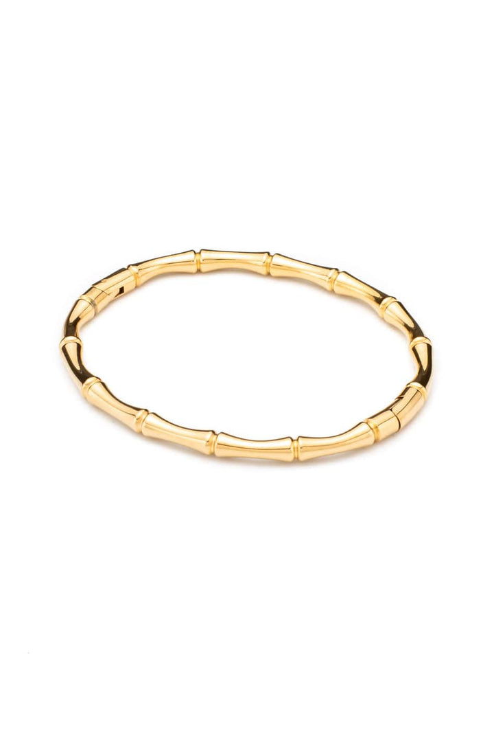 Gold bamboo style bracelet with stretch fit and minimal design