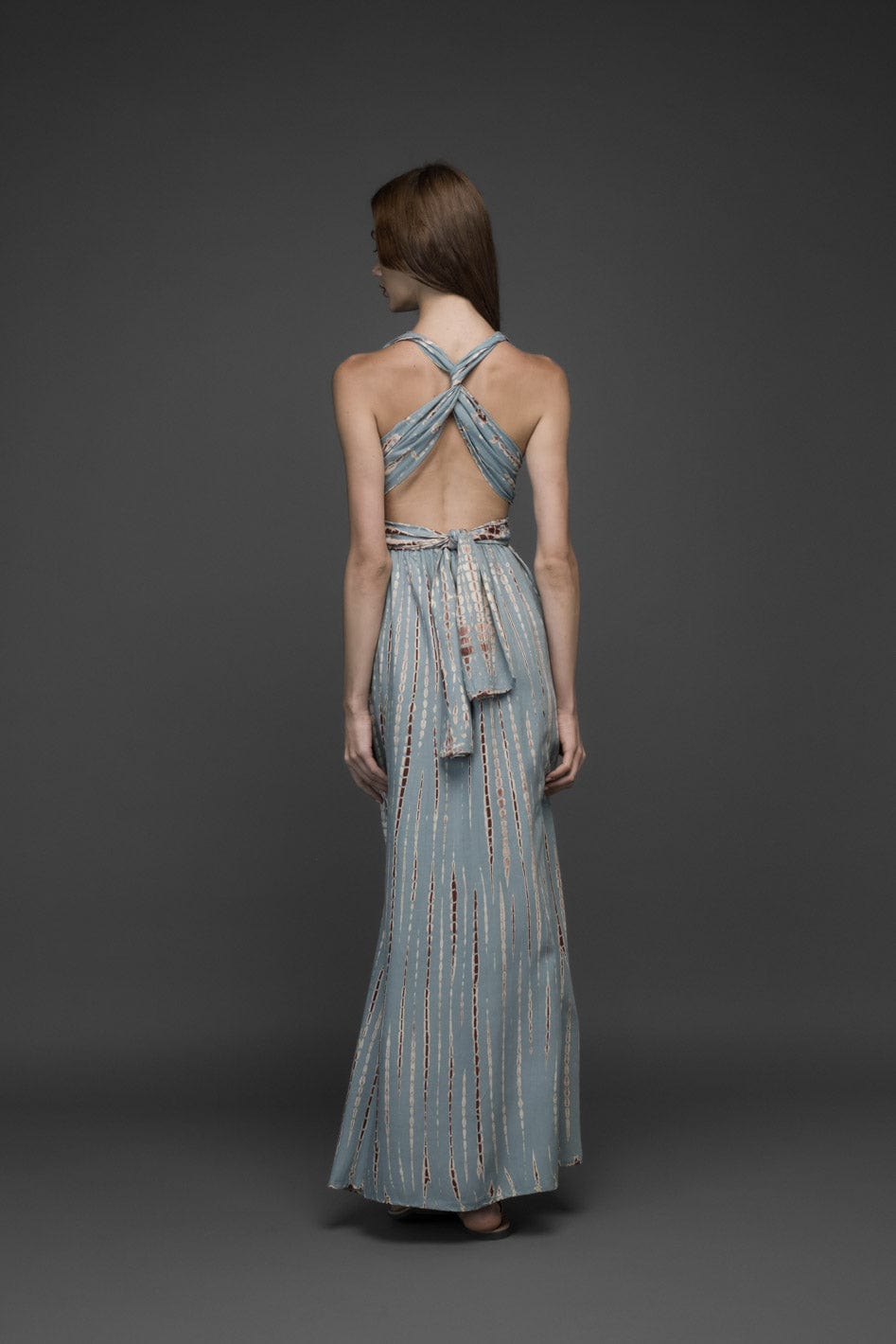 turquoise and brown maxi dress Turquoise Blue White Floaty Maxi Silk Dress – Lindsey Brown main image 1
