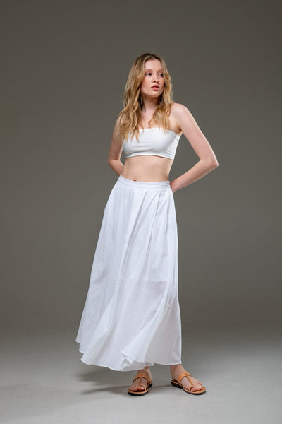 white Organic Cotton Full Length Elastic Waistline Wide Pants