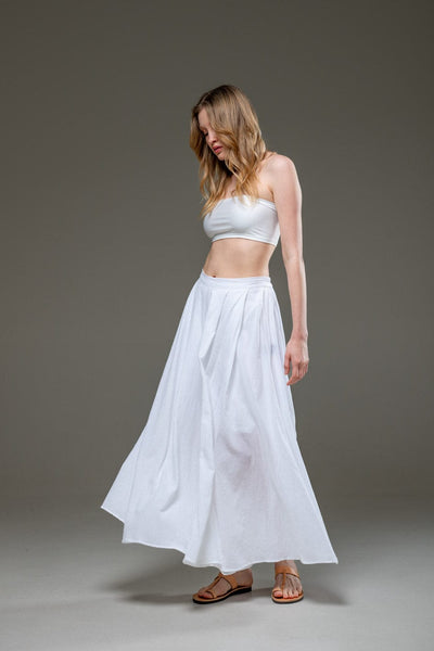 white Organic Cotton Full Length Elastic Waistline Wide Pants