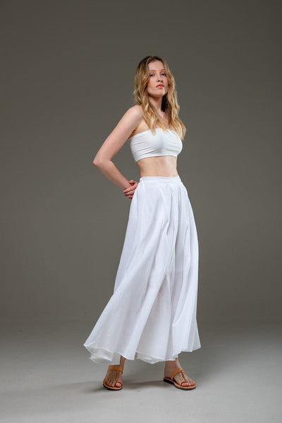 white Organic Cotton Full Length Elastic Waistline Wide Pants
