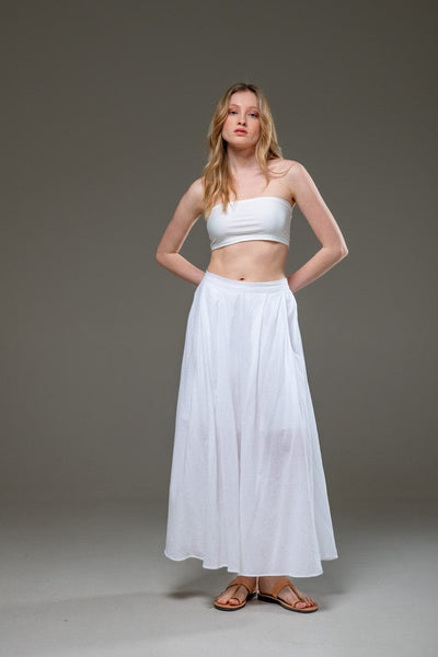 white Organic Cotton Full Length Elastic Waistline Wide Pants
