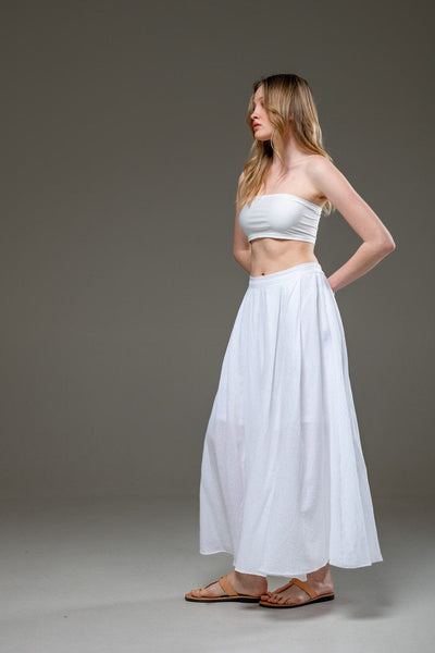 white Organic Cotton Full Length Elastic Waistline Wide Pants
