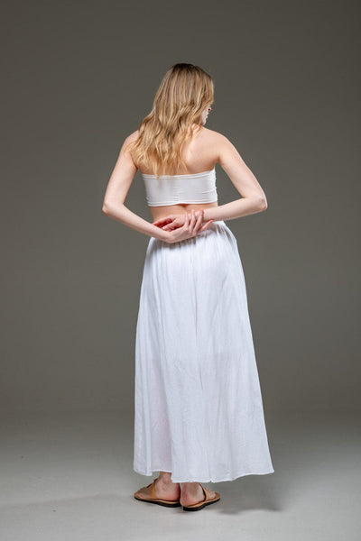 white Organic Cotton Full Length Elastic Waistline Wide Pants