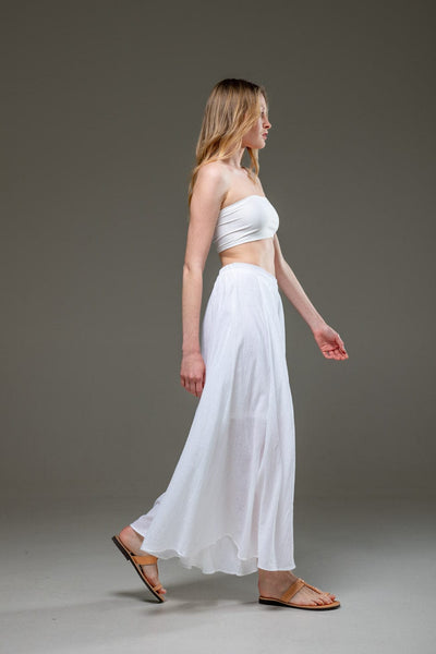 white Organic Cotton Full Length Elastic Waistline Wide Pants